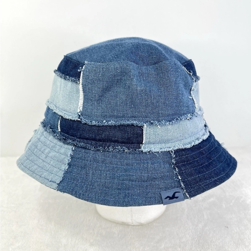Hollister Women's Denim Patchwork Blue Bucket Hat - One Size
